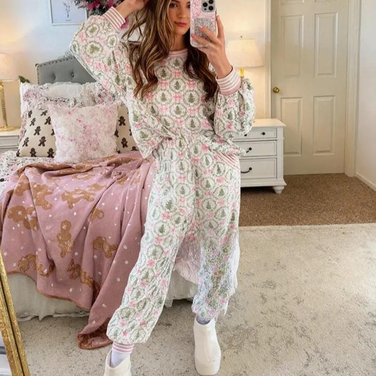 Aubrey | Cozy Bow Print Loungewear Set