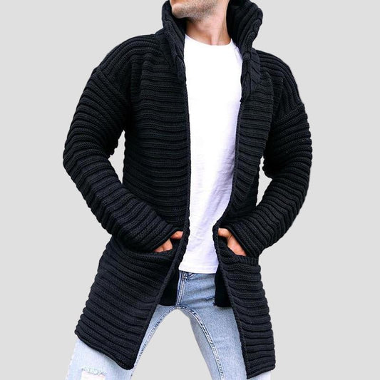 Harrison | Mid-Length Stand Collar Knit Cardigan