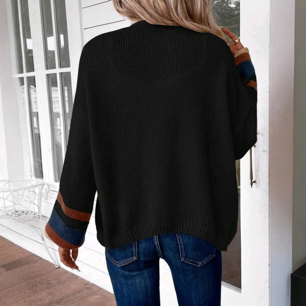 Mona | Striped Lantern Sleeve Open-Front Cardigan