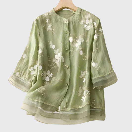 Nellie | Elegant Top with Embroidered Flowers
