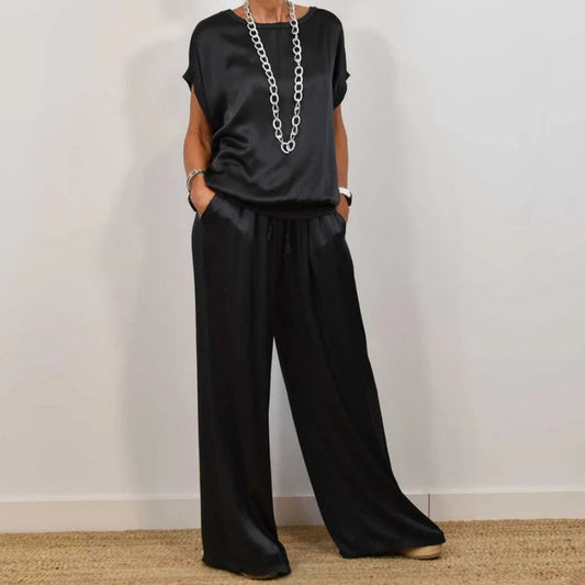 Rita Elegant Two-Piece Set | Flowing Blouse and Wide-Leg Pants