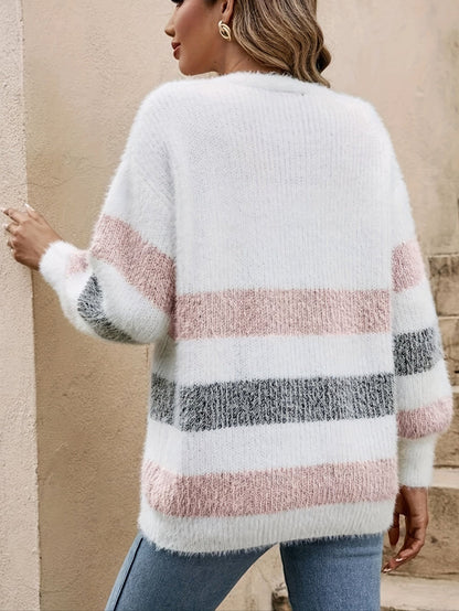 Alayah | Striped Button-Down Cardigan
