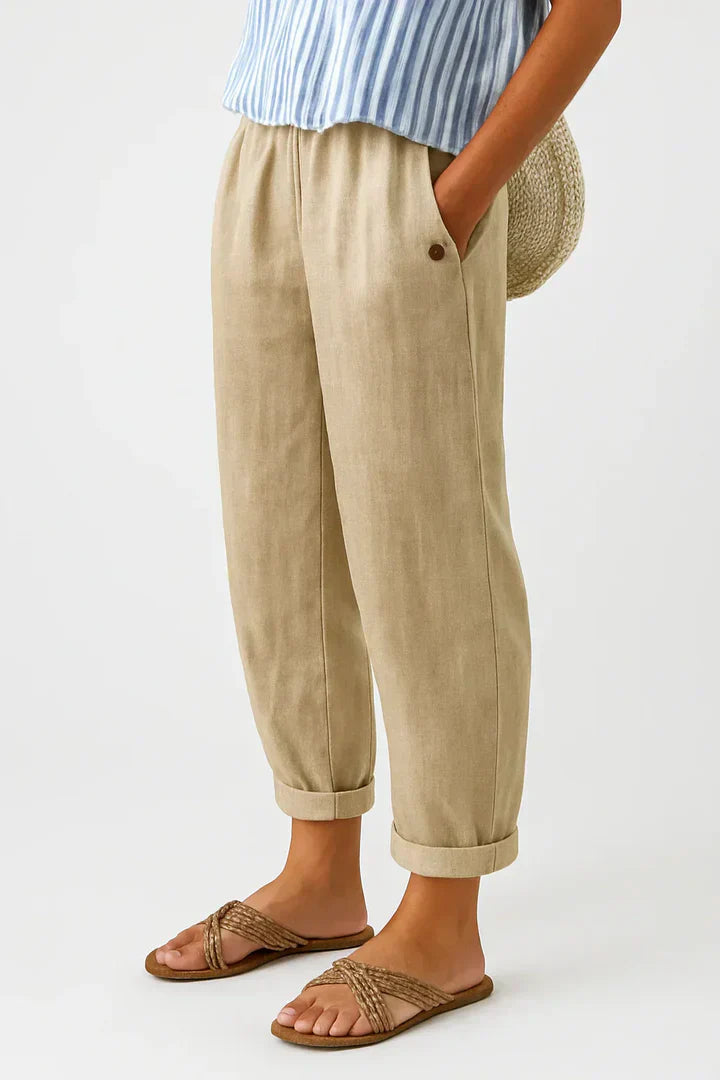 Anna |  Relaxed Cropped Trousers with Elastic Waistband and Pockets