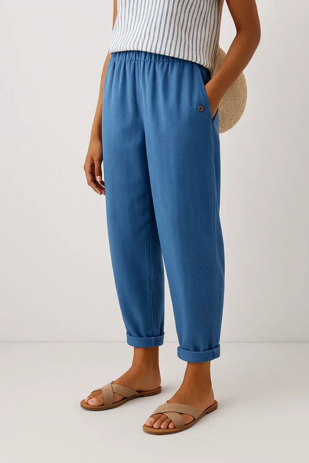 Anna |  Relaxed Cropped Trousers with Elastic Waistband and Pockets