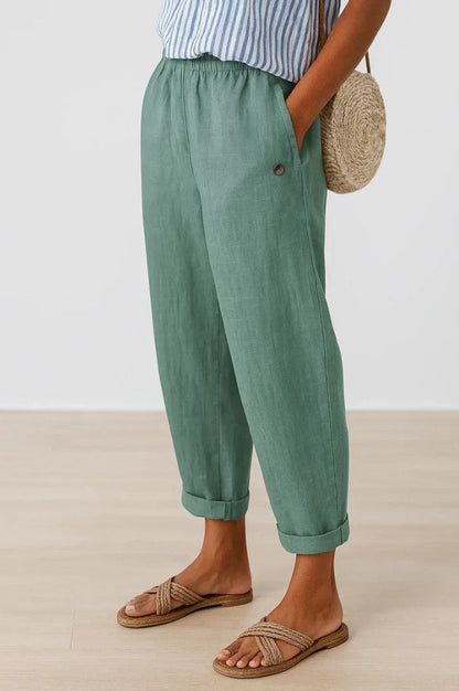 Anna |  Relaxed Cropped Trousers with Elastic Waistband and Pockets