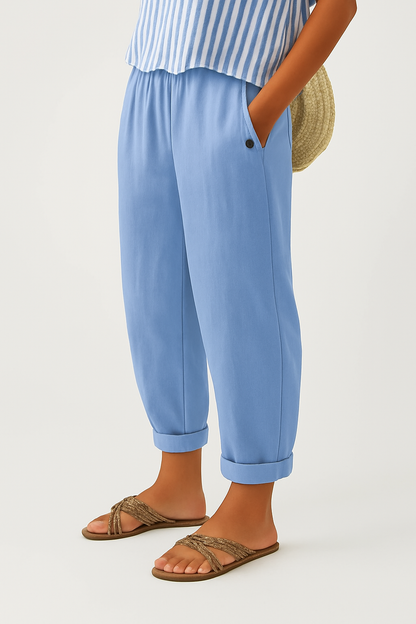 Anna |  Relaxed Cropped Trousers with Elastic Waistband and Pockets