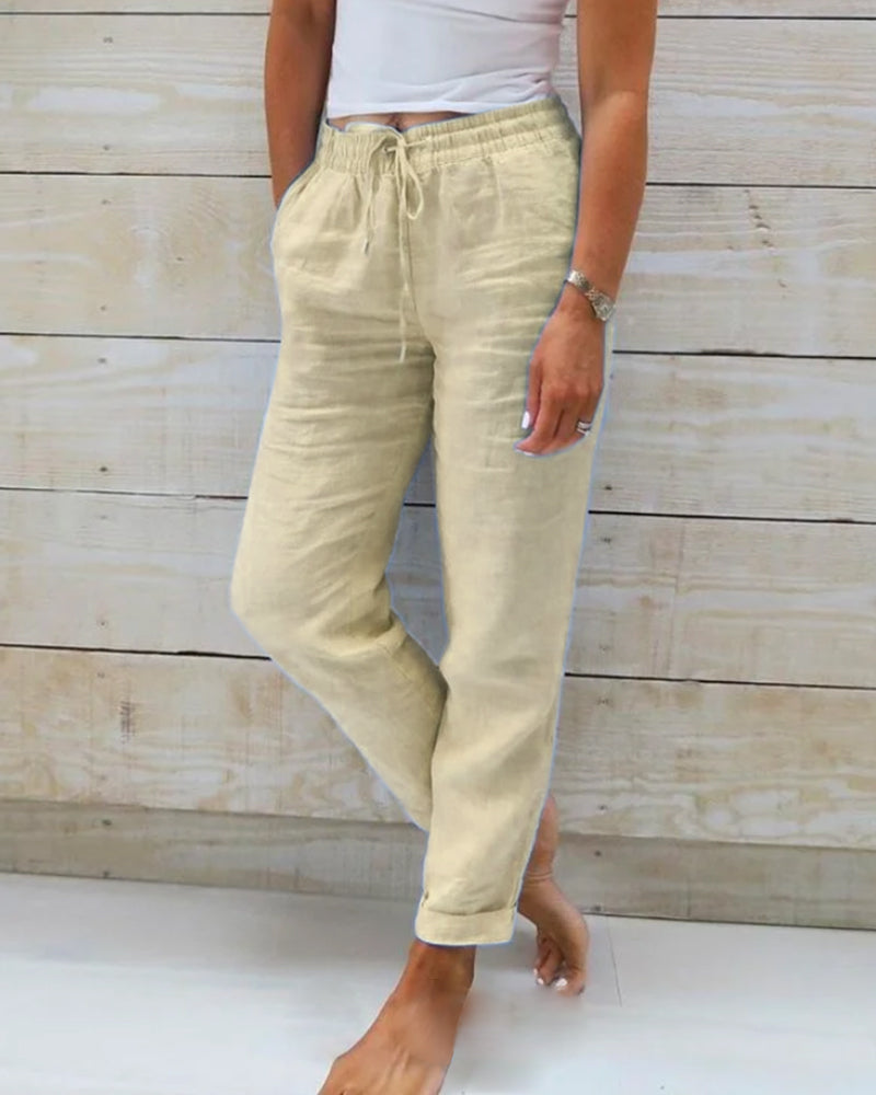 Aria | Elastic Waist Cotton Linen Pants