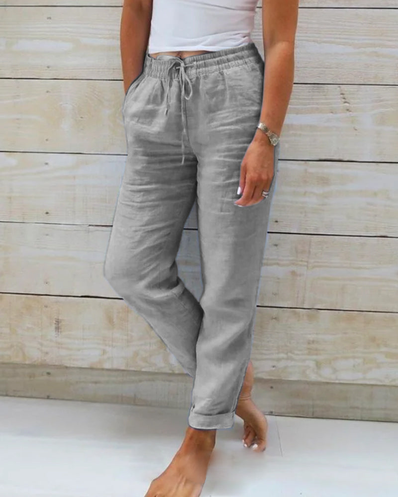 Aria | Elastic Waist Cotton Linen Pants