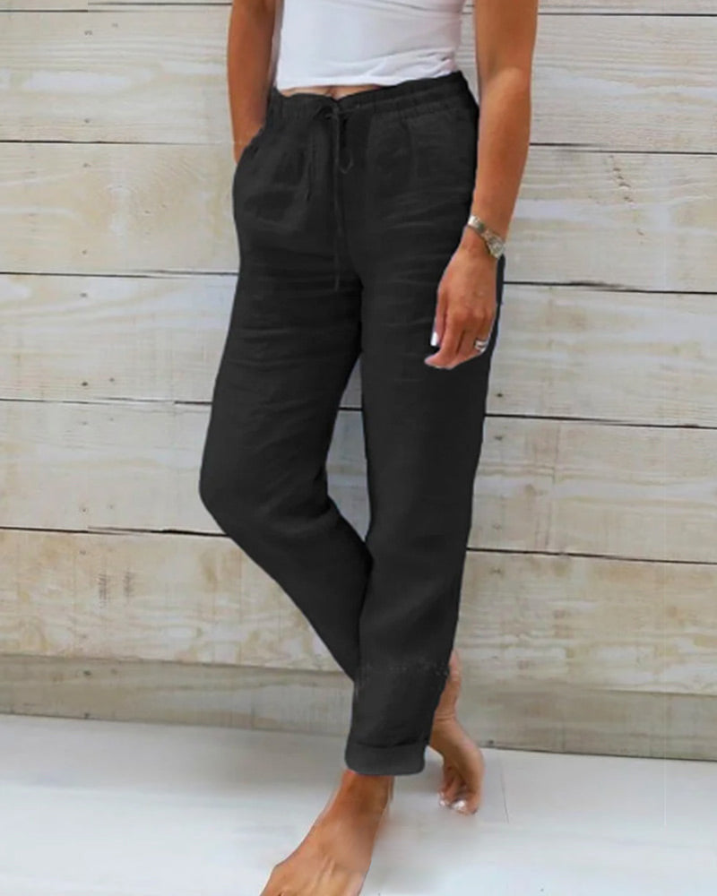Aria | Elastic Waist Cotton Linen Pants