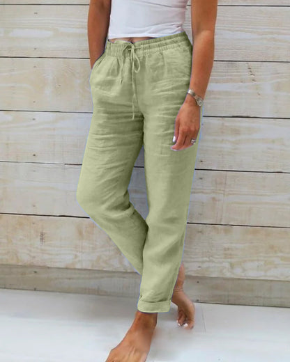 Aria | Elastic Waist Cotton Linen Pants