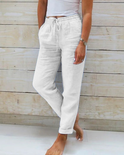 Aria | Elastic Waist Cotton Linen Pants