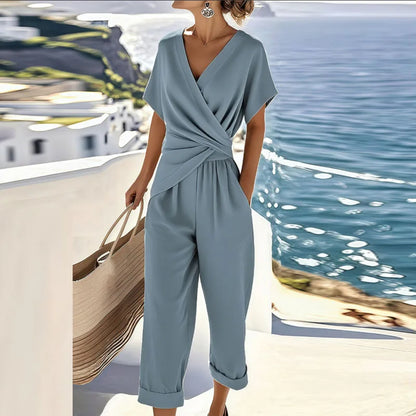 Colleen Elegant Two-Piece Set | Wrap-Front Top and Cropped Trousers