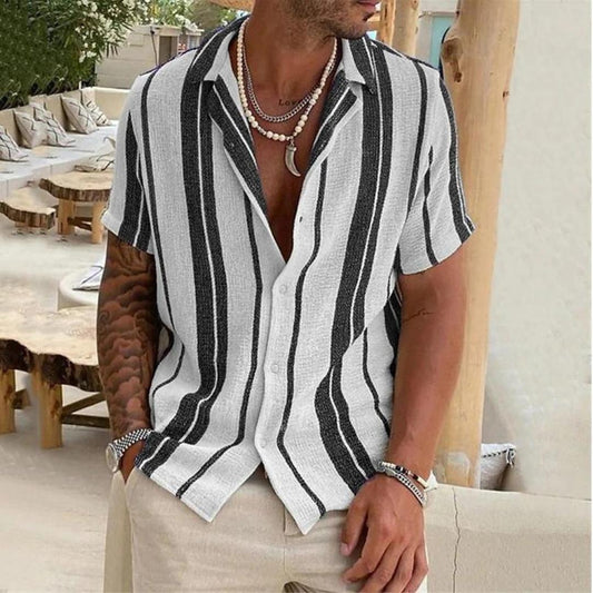 Derk | Linen Blend Vertical Stripe Shirt
