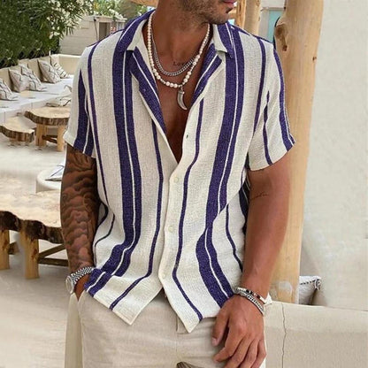 Derk | Linen Blend Vertical Stripe Shirt