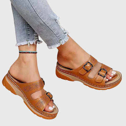 Diora | Leather Wedge Sandals