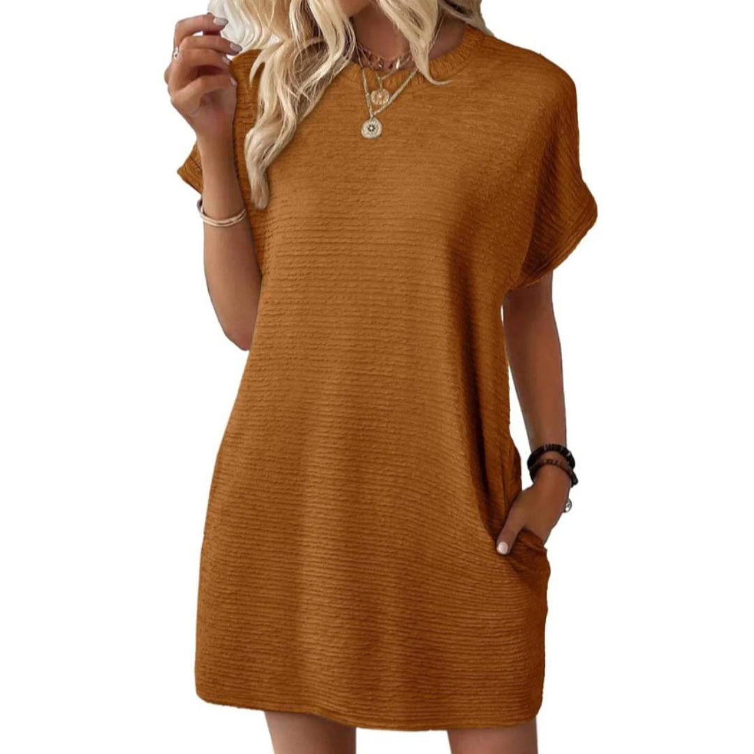 Evasha | Casual Minimalist Round Neck Summer Dress