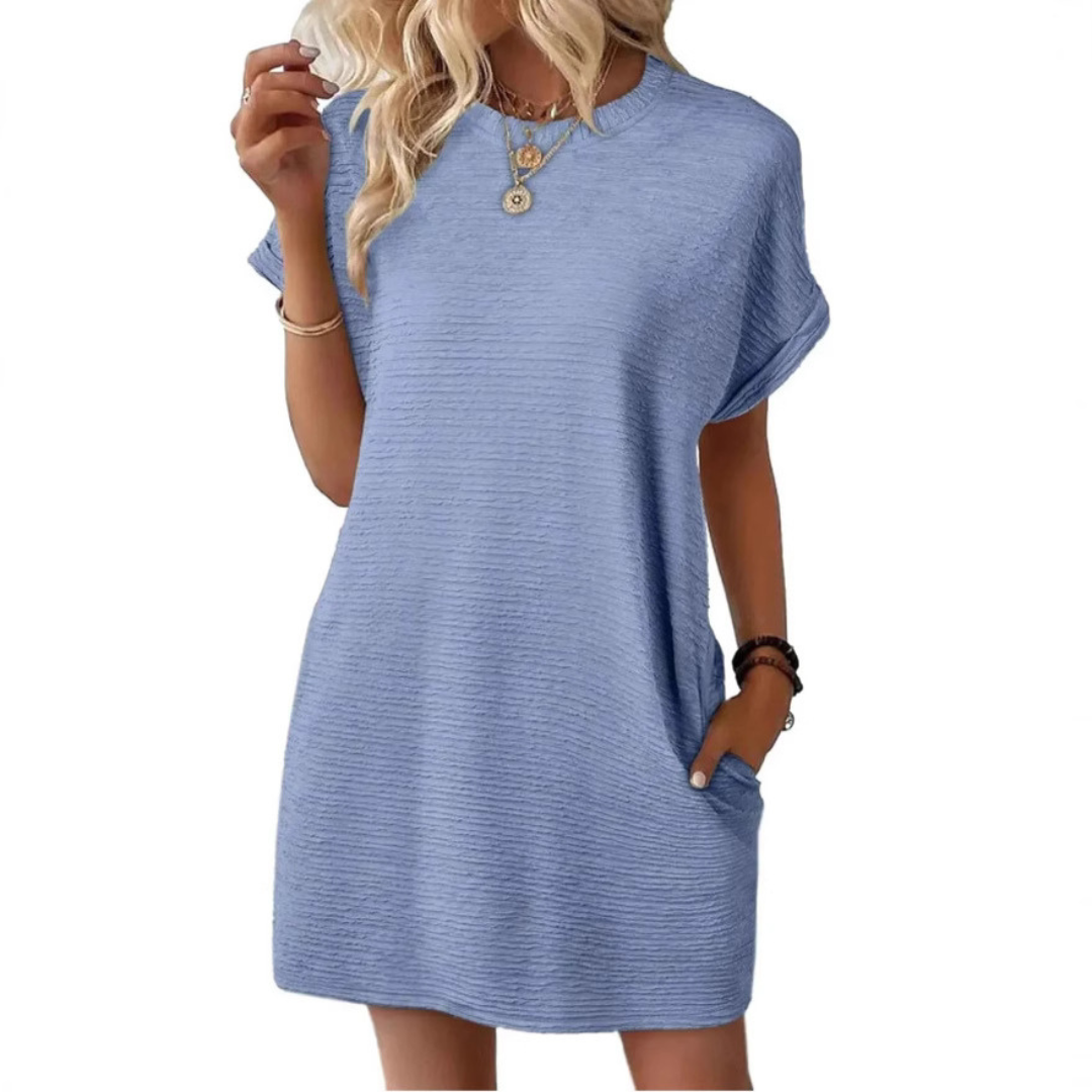 Evasha | Casual Minimalist Round Neck Summer Dress