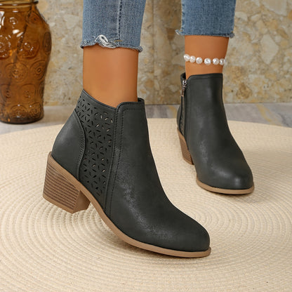 Gina | Women's Cut-Out Ankle Boots with Block Heel