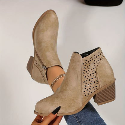 Gina | Women's Cut-Out Ankle Boots with Block Heel