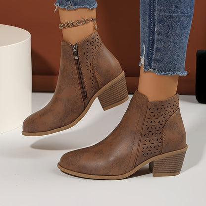 Gina | Women's Cut-Out Ankle Boots with Block Heel