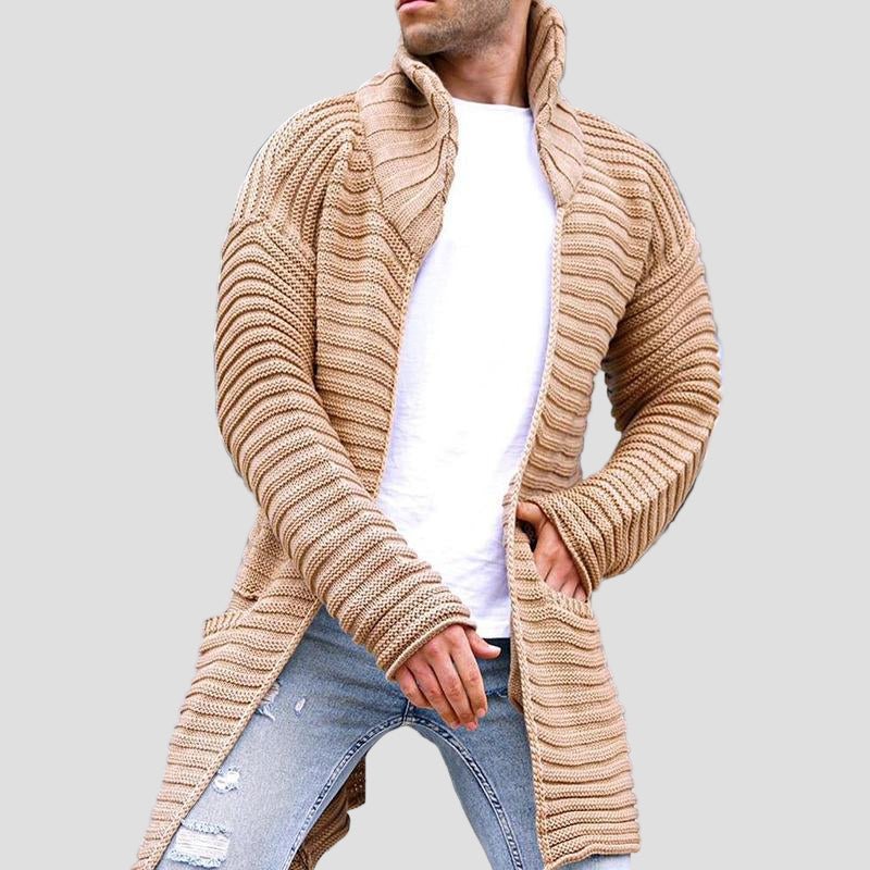 Harrison | Mid-Length Stand Collar Knit Cardigan