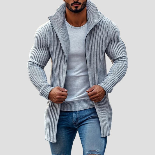 Julian | Striped Knit Stand Collar Cardigan