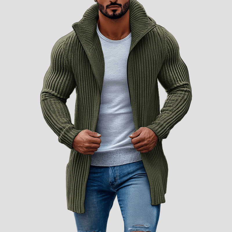 Julian | Striped Knit Stand Collar Cardigan