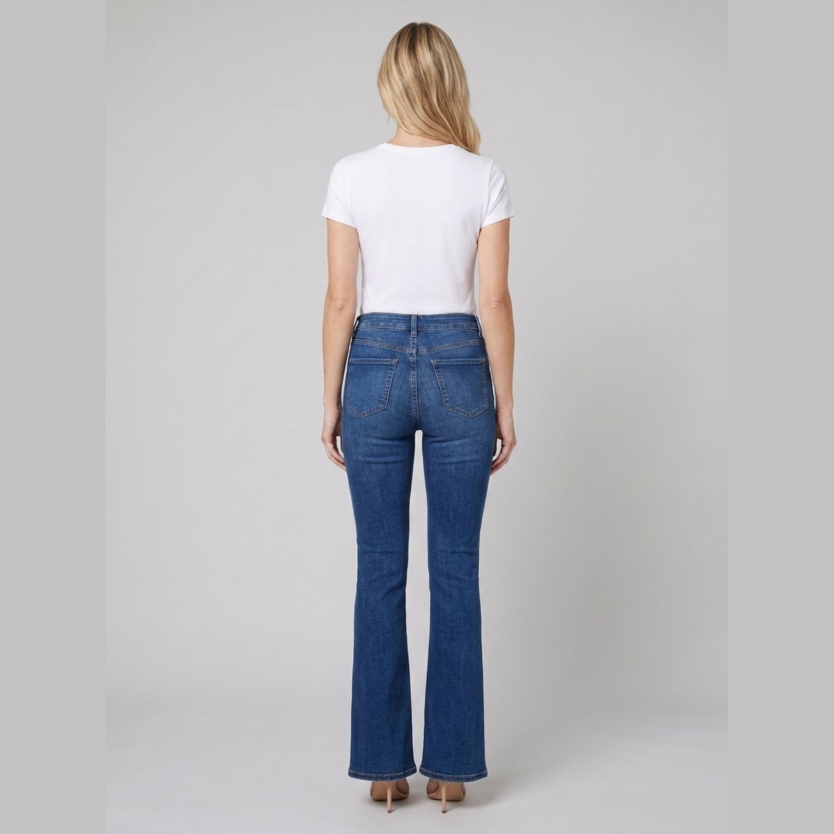 Kendra Flare Pants | Mid-Wash Stretch Denim, Flared Leg