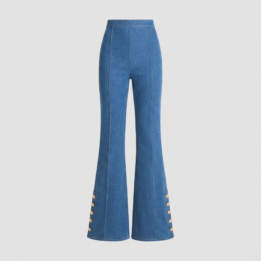 Kendra Flare Pants | Mid-Wash Stretch Denim, Flared Leg