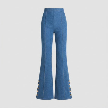 Kendra Flare Pants | Mid-Wash Stretch Denim, Flared Leg
