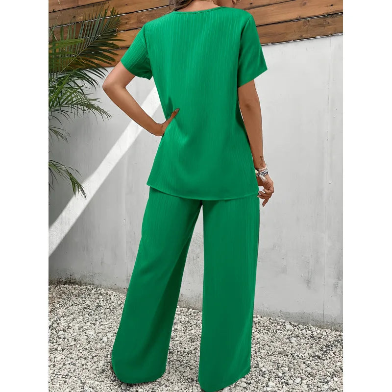 Lorrina Elegant Soft Two-Piece Set | Asymmetrical Blouse and Relaxed Pants