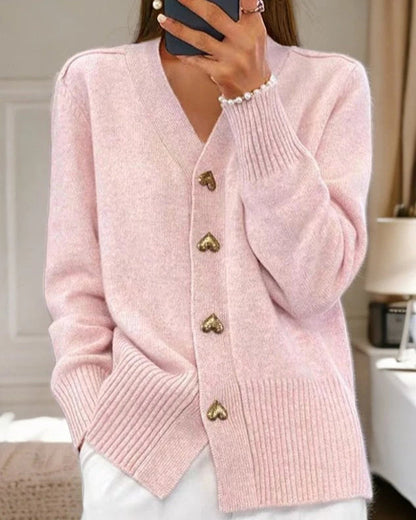 Mia | Women’s V-Neck Cardigan with Heart Buttons