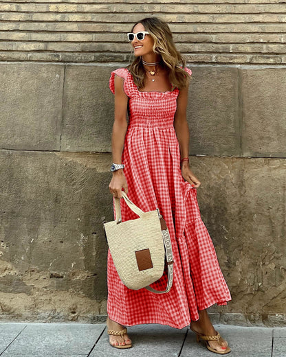 Nancy | Chic Retro Plaid  Maxi Dress