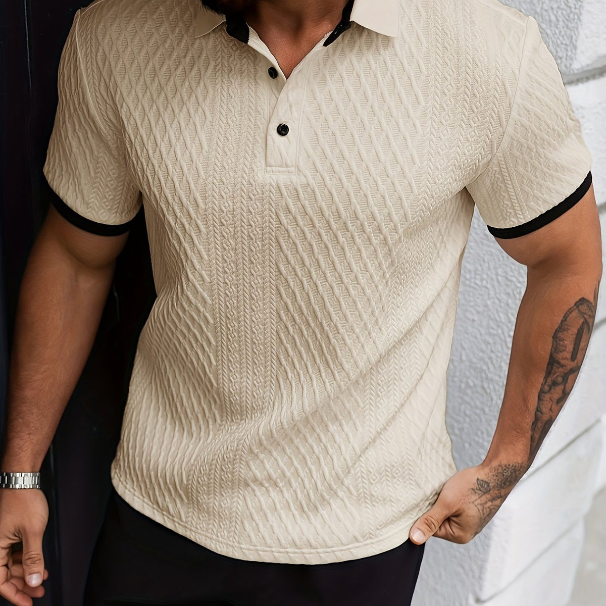 Nolan |  Long Sleeve Polo Shirt with Structured Collar and Button Front