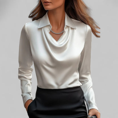 Rose | Women’s Draped Neck Long Sleeve Satin Blouses