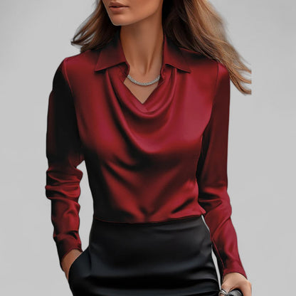 Rose | Women’s Draped Neck Long Sleeve Satin Blouses