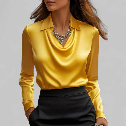 Rose | Women’s Draped Neck Long Sleeve Satin Blouses