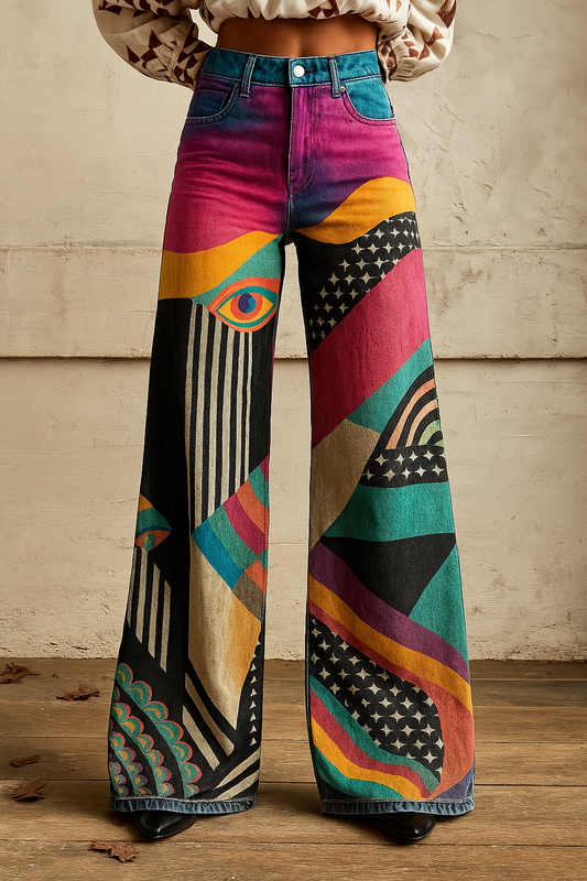 Sophia | Stylish Wide-Leg Graphic Pants