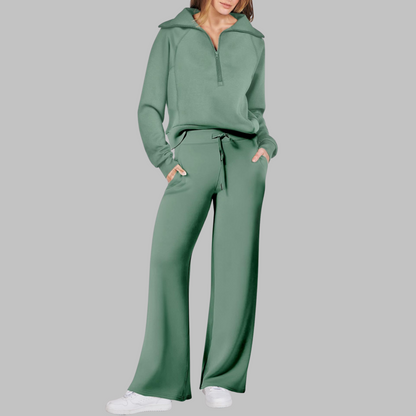 Uday | Comfy Half Zip Sweatshirt and Wide Leg Pants Set