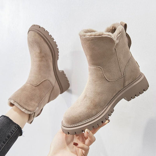 Women's Faux Suede Ankle Boots – Fleece-Lined Platform Snow Boot