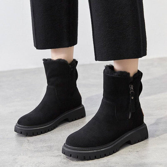 Women's Faux Suede Ankle Boots – Fleece-Lined Platform Snow Boot