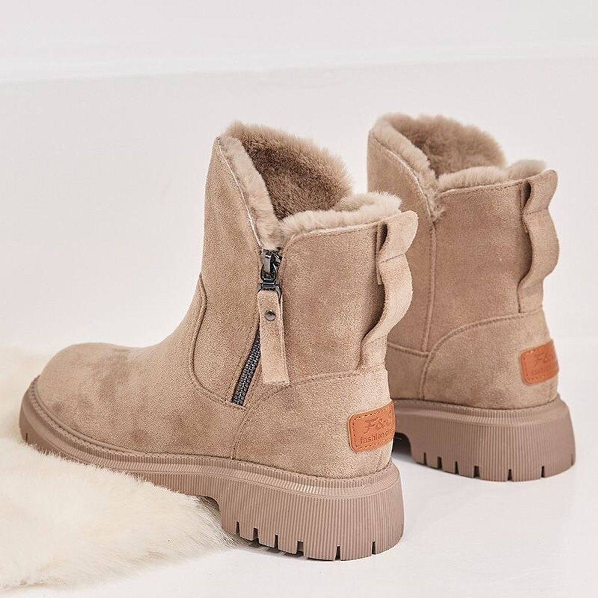 Women's Faux Suede Ankle Boots – Fleece-Lined Platform Snow Boot